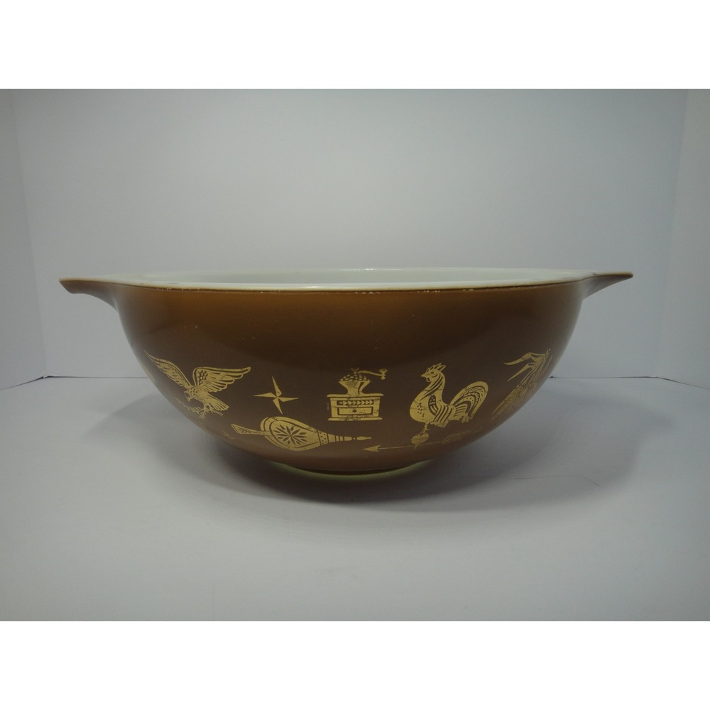 Vintage Pyrex Early American Cinderella Mixing Bowl #444 Brown Gold 4 Qt Eagle